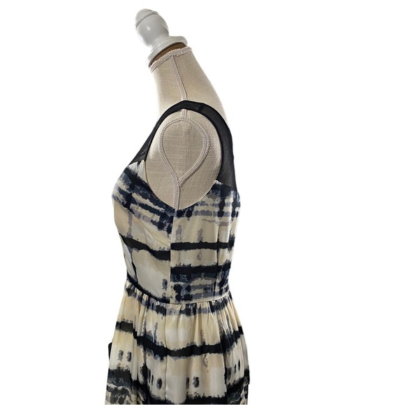 Bar III Women Cream Blue Abstract At Knee A-Line Dress Sz M Mesh Neck Sleeveless - Picture 6 of 14